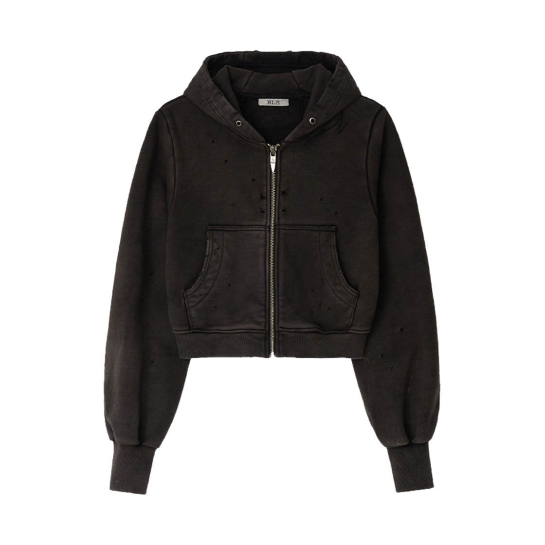 [KREAM 단독] 비엘알 그런지 펀치드 워싱 후디 집업 브라운([KREAM 단독] (W) BLR Grunge Punched Washing Hoodie Zip-Up Brown)