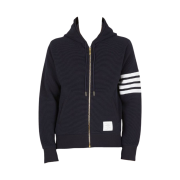Thom Browne Cotton Ottoman Rib 4-Bar Zip-Up Hoodie Navy