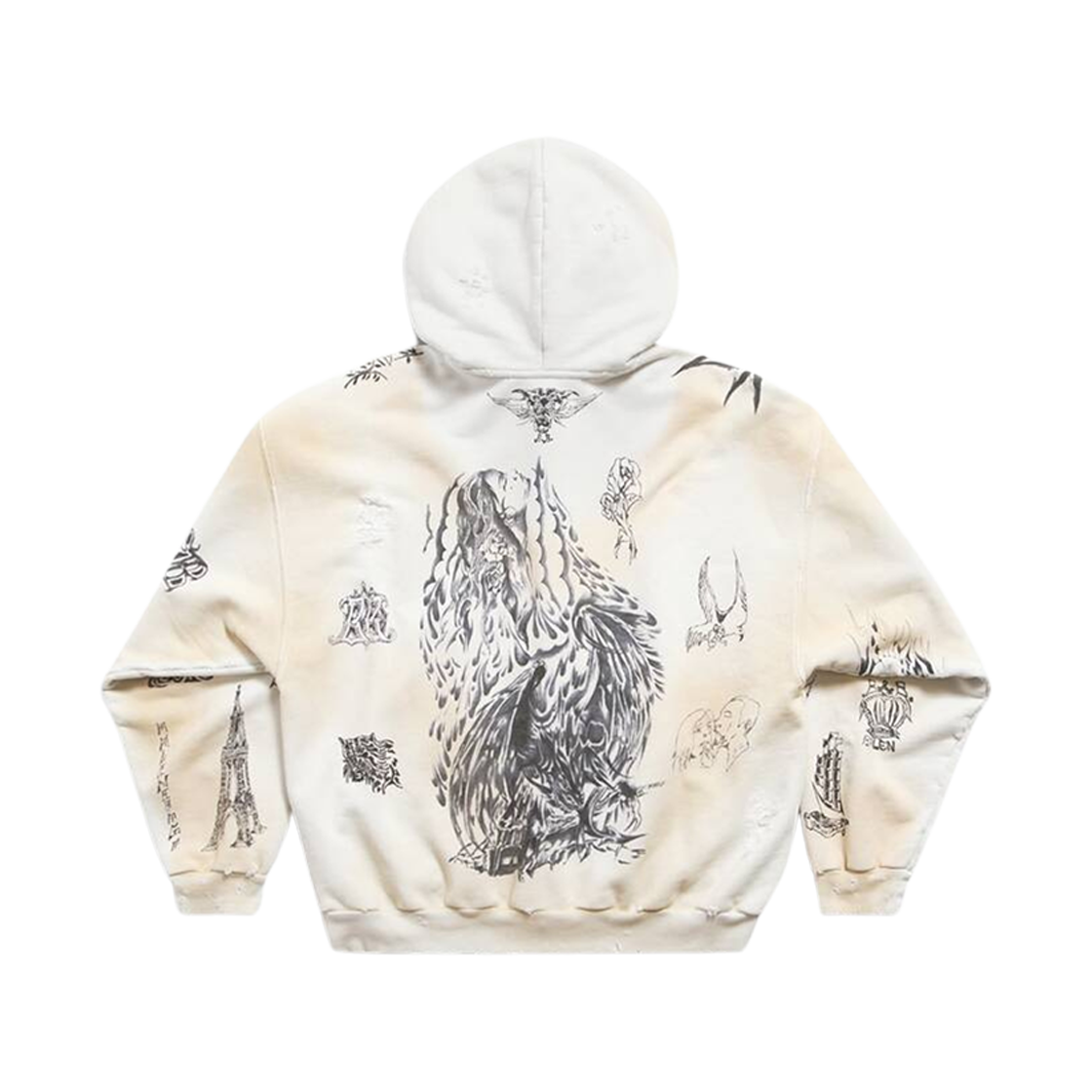 발렌시아가 타투 집업 미디움 핏 후드 오프 화이트 블랙(Balenciaga Tat Zip-Up Medium Fit Hoodie Off White Black) - 2