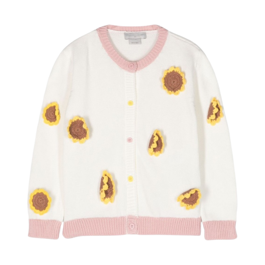 TU9A90Z1881101 (Kids) Stella McCartney Sunflower Applique Knit Cardigan Ivory