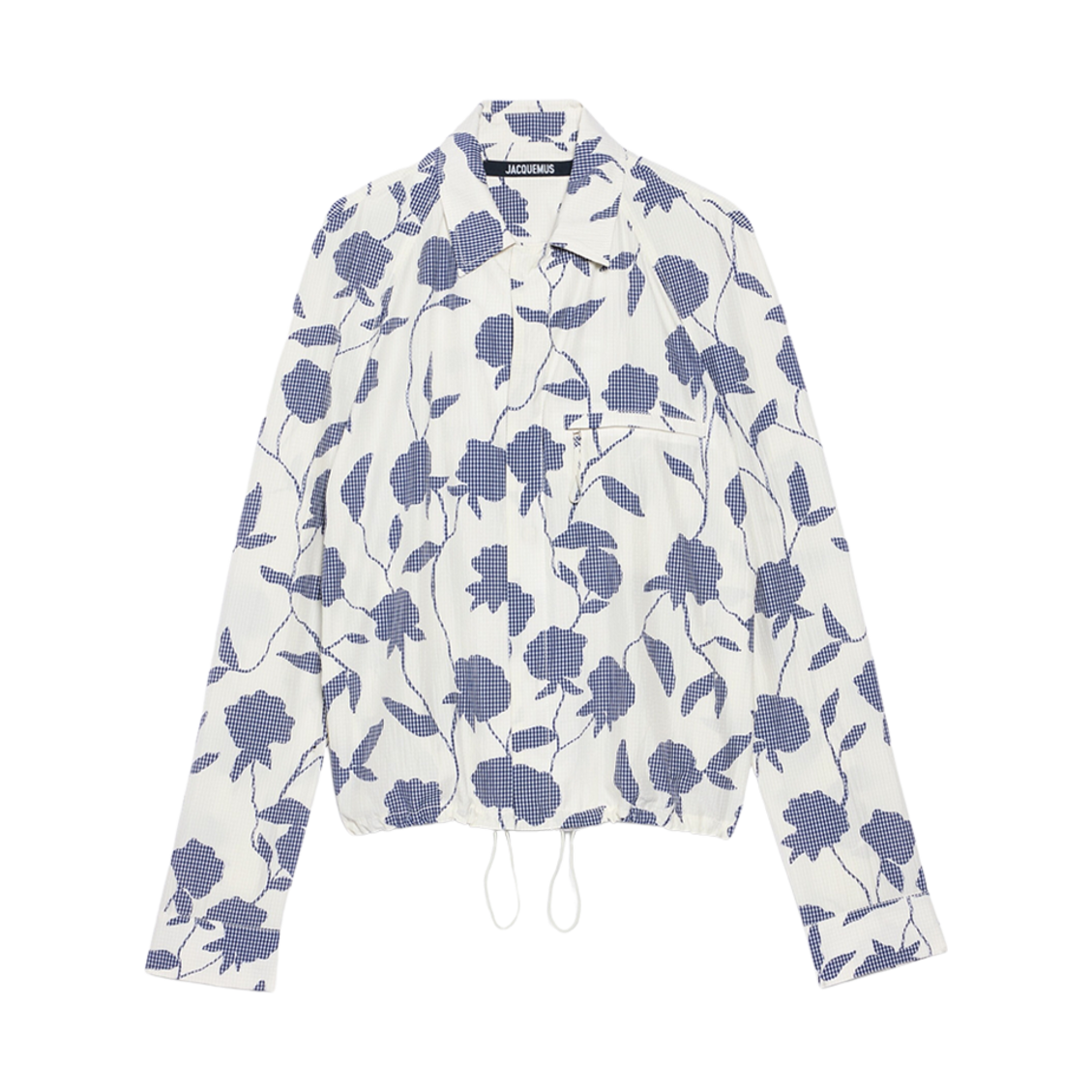 자크뮈스 라 슈미즈 크리올로 비키 로즈 봄버 셔츠 프린트 로즈 다크 네이비(Jacquemus La Chemise Criollo Vichy Rose Bomber Shirt Print Roses Dark Navy) - 1