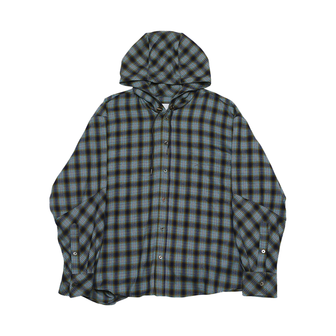 [KREAM 단독] 알렌느 백 사이드 2 플리츠 디테일 체크 후드 셔츠 블루