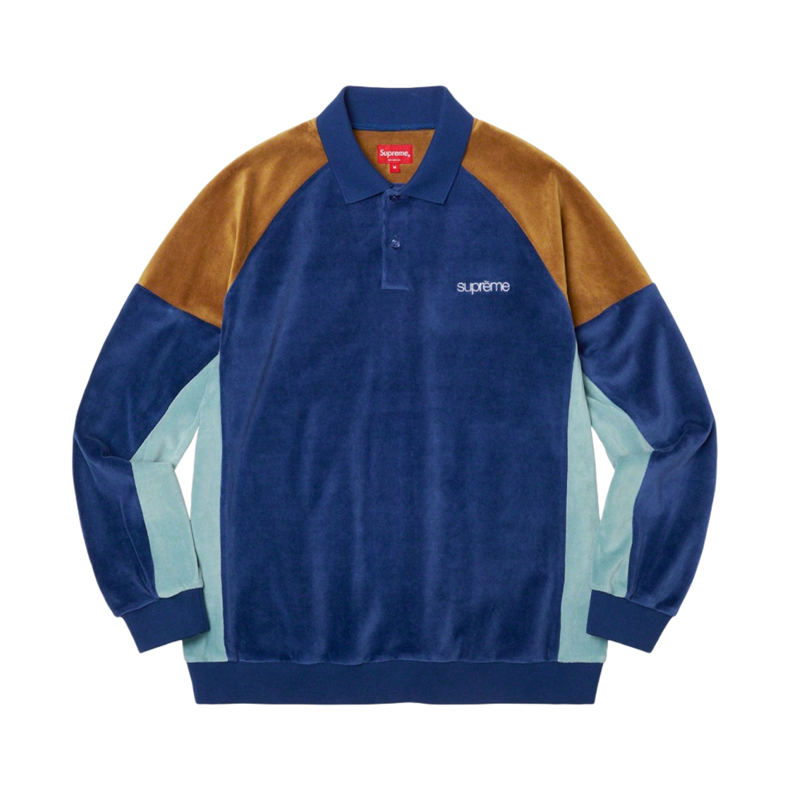 슈프림 패널드 벨루어 롱슬리브 폴로 다크 로얄 - 22FW(Supreme Paneled Velour L/S Polo Dark Royal - 22FW) - 1