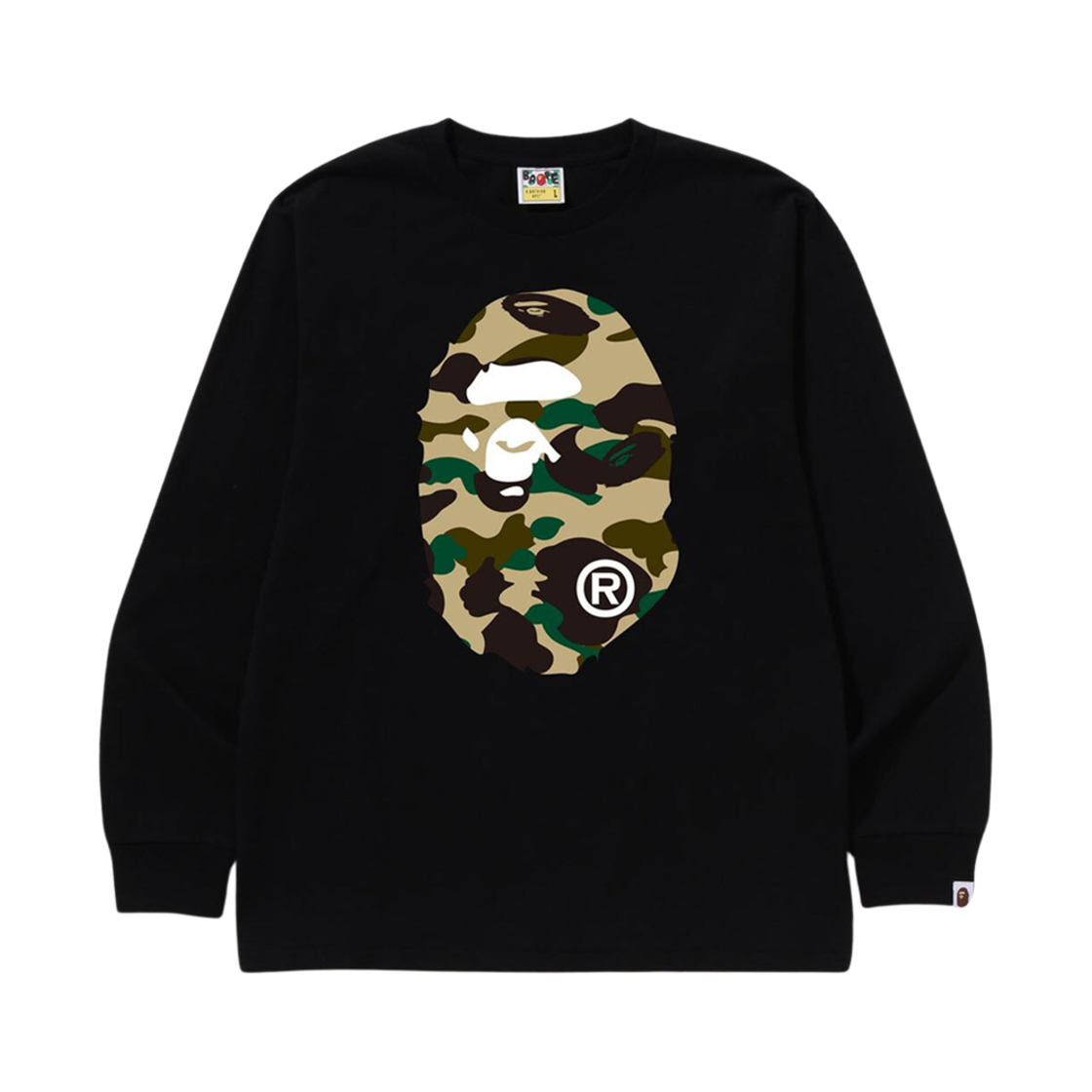베이프 퍼스트 카모 빅 에이프 헤드 롱슬리브 티셔츠 블랙 옐로우(BAPE 1st Camo Big Ape Head L/S T-Shirt Black Yellow)