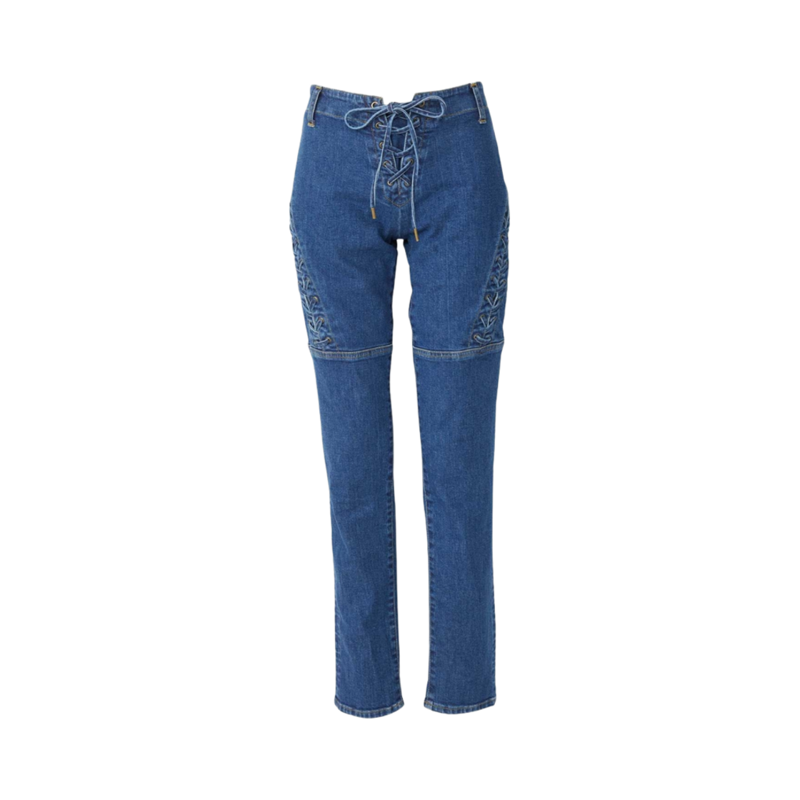 (W) 히스테릭 글래머 레이스 업 데님 스트레치 팬츠 라이트 인디고 블루((W) Hysteric Glamour Lace Up Denim Stretch Pants Light Indigo Blue) - 1