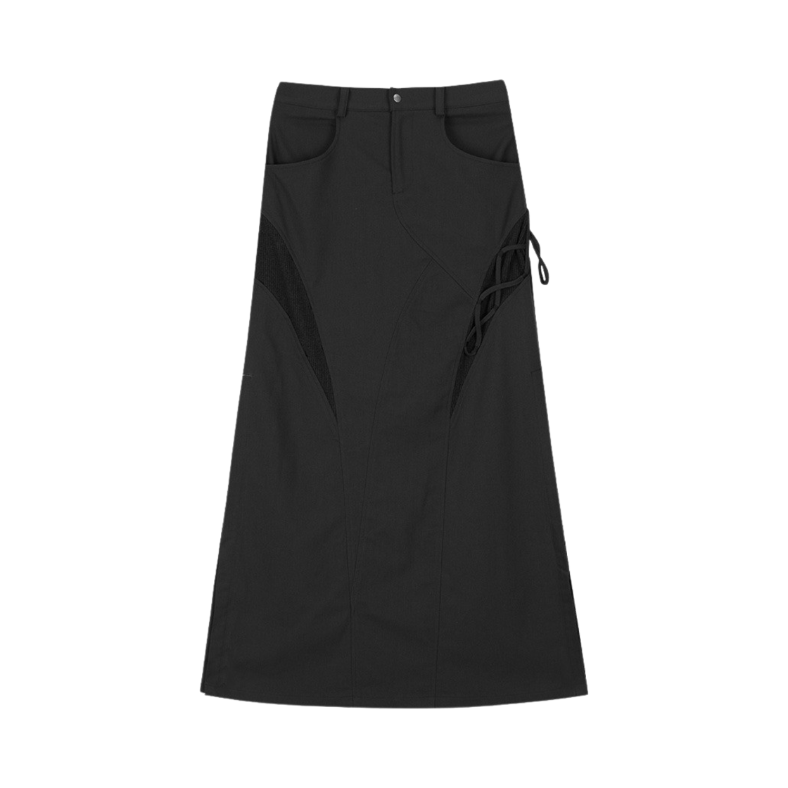 아트오브필드 언발란스 리본 롱 스커트 다크 그레이