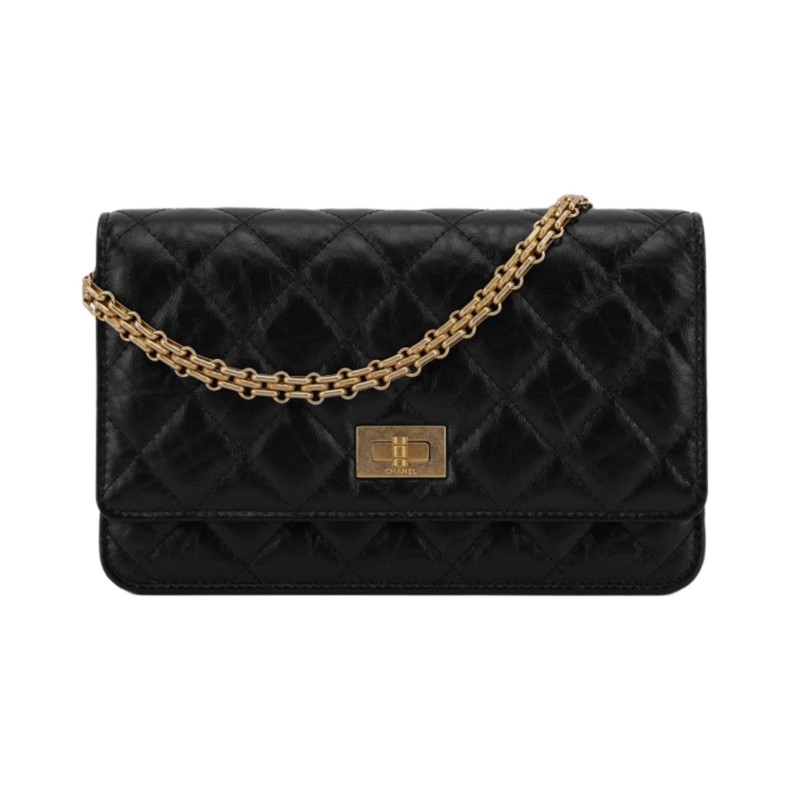 샤넬 2.55 체인 지갑 빈티지 카프스킨 & 골드 메탈 블랙(Chanel 2.55 Wallet On Chain Aged Calfskin & Gold Black)