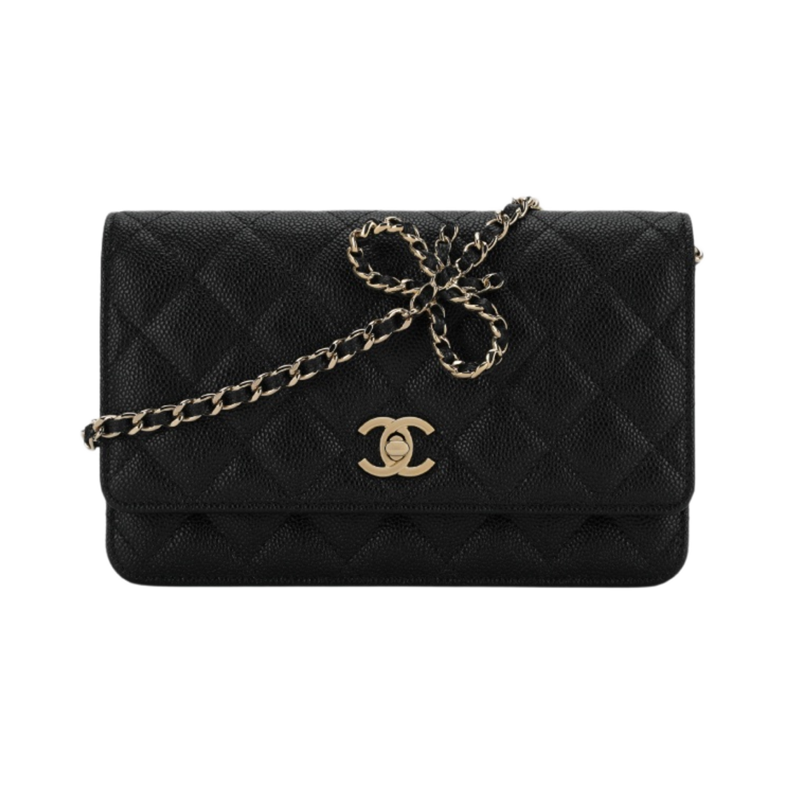 샤넬 체인 지갑 그레인드 카프스킨 & 골드 메탈 블랙