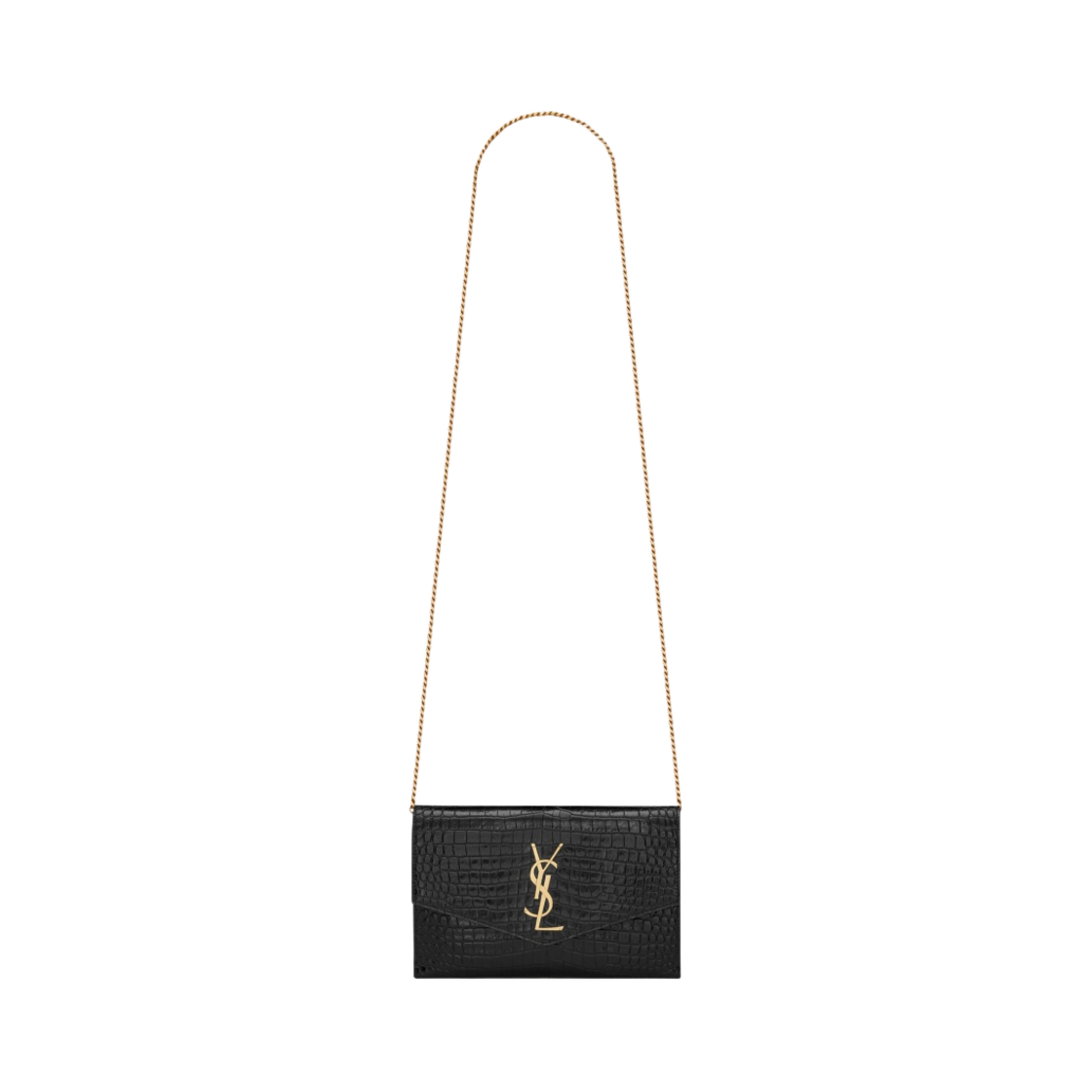 607788-DND1J-1000 Saint Laurent Uptown Chain Wallet in Crocodile Embossed Shiny Leather Black - 대표 이미지 #1