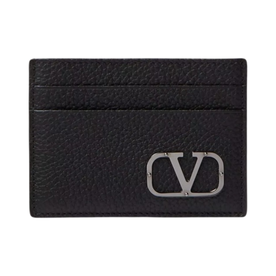 P0U45YGP0NO Valentino Vlogo Type Card Holder in Grainy Calfskin Black