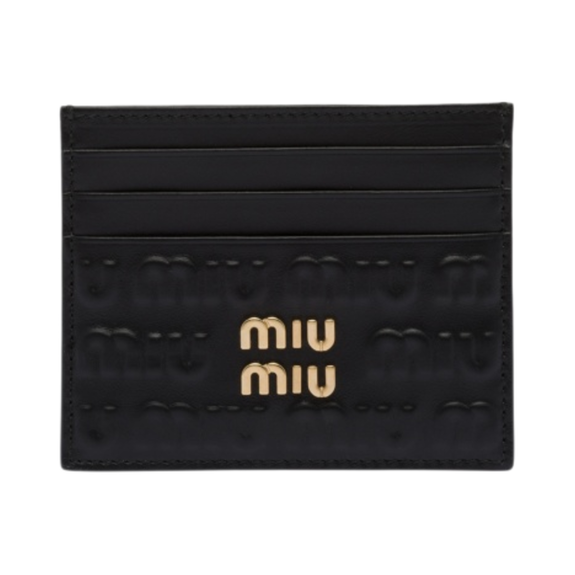 미우 미우 엠보스 로고 모티프 레더 카드 홀더 블랙(Miu Miu Embossed Logo Motif Leather Card Holder Black) - 1