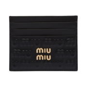 Miu Miu Embossed Logo Motif Leather Card Holder Black