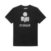 (W) Isabel Marant Koldi Linen Logo T-Shirt Black Silver
