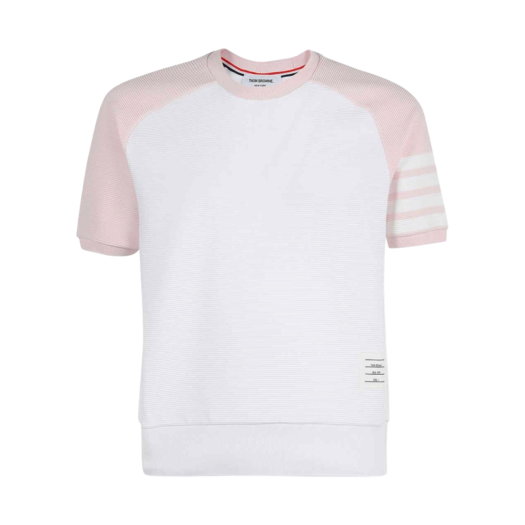 Thom Browne Cotton Ottoman Rib 4-Bar Saddle Short Sleeve Sweatshirt Light Pink