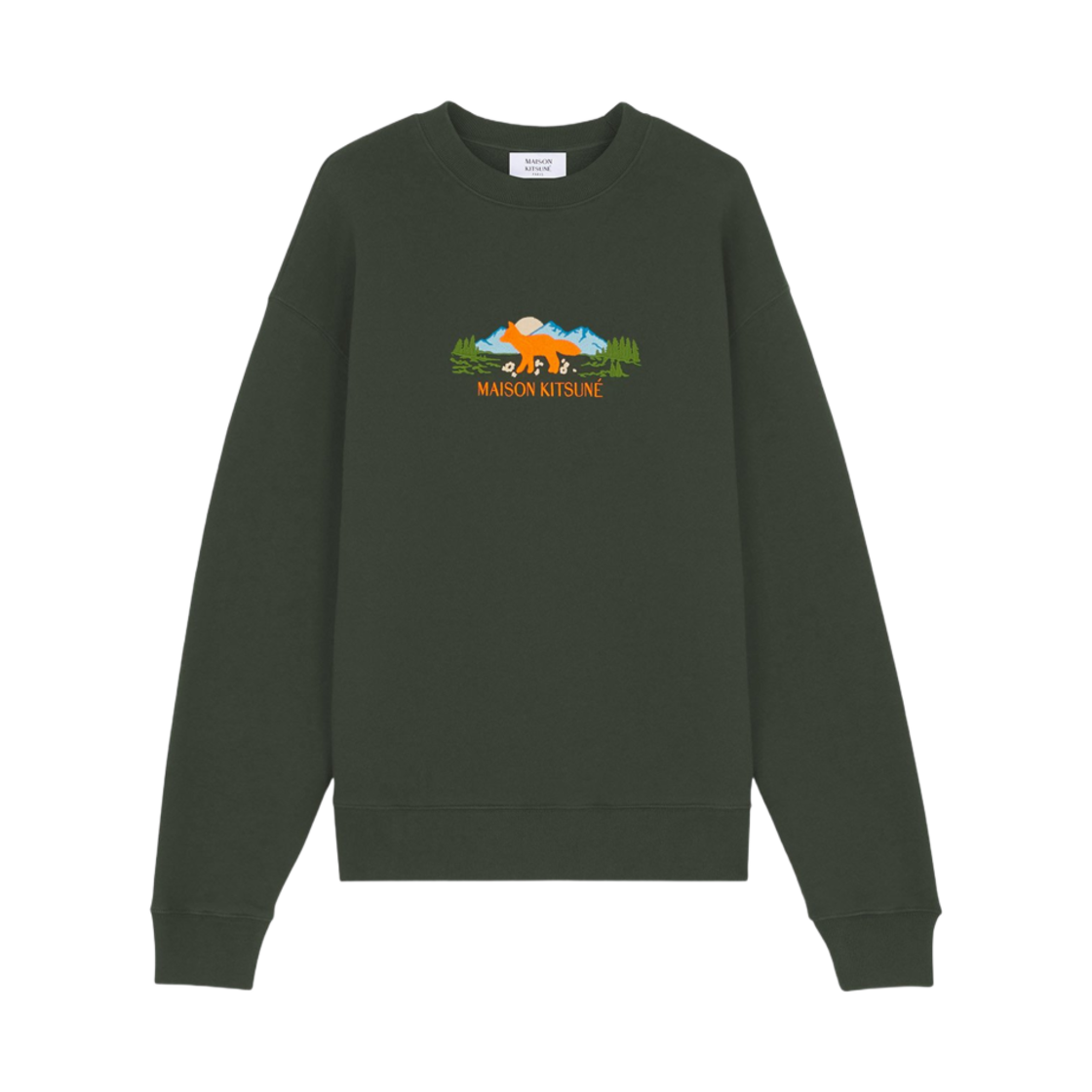 NM00308KM0307-P391 Maison Kitsune Outdoor Profile Fox Comfort Sweatshirt Ranger Green