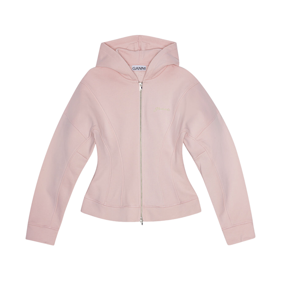 (W) 가니 플리스 집 후디 초크 핑크((W) Ganni Fleece Zip Hoodie Chalk Pink)