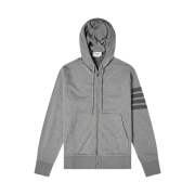 Thom Browne Cotton Loopback Relaxed Fit Tonal 4-Bar Zip-Up Hoodie Medium Grey