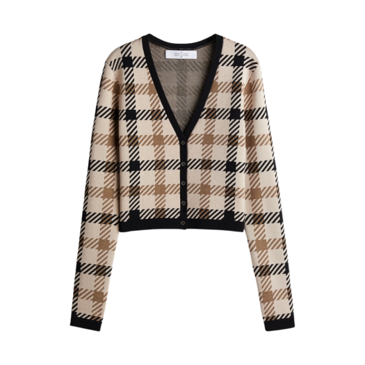 (W) H&M x Rokh Jacquard-Knit Cardigan Light Beige Plaid