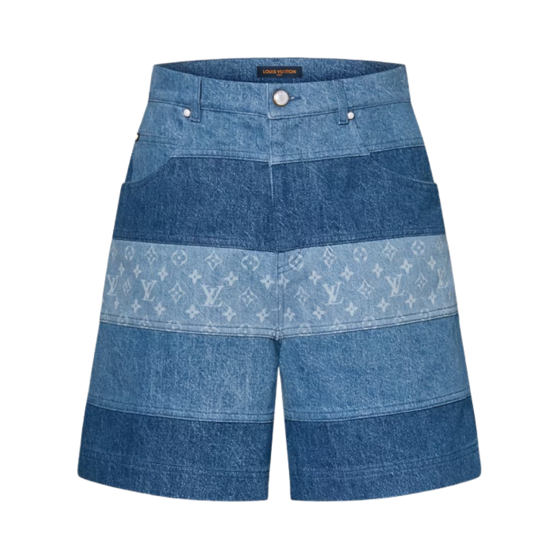 루이비통 스트라이프드 패치워크 데님 쇼츠 인디고(Louis Vuitton Striped Patchwork Denim Shorts Indigo)