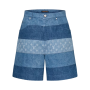 Louis Vuitton Striped Patchwork Denim Shorts Indigo