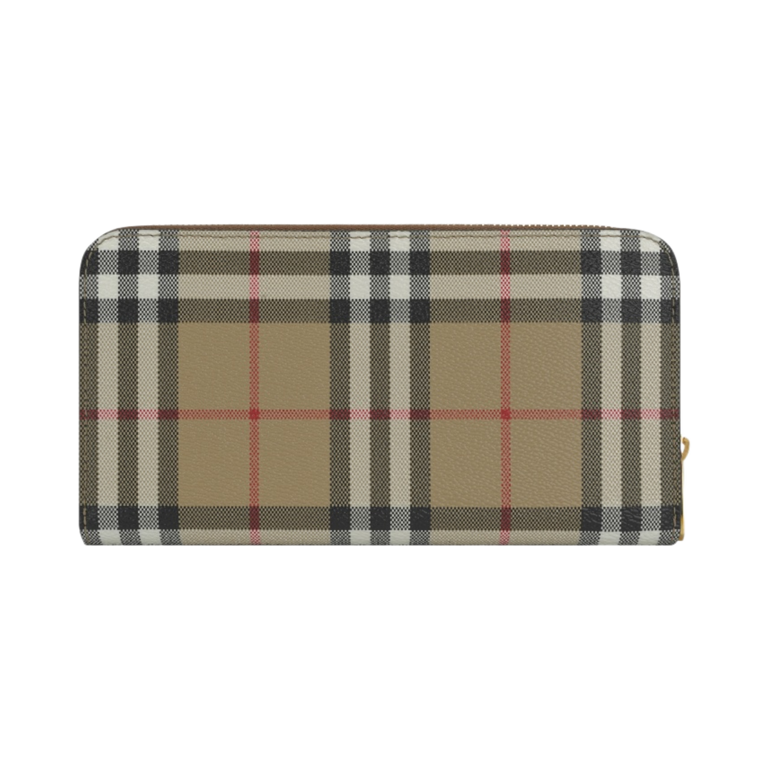 8070598 Burberry Check and Leather Ziparound Wallet Archive Beige Birch Brown
