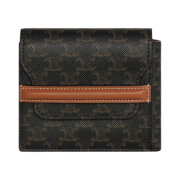 Celine Flap Origami Wallet in Triomphe Canvas and Lambskin Tan