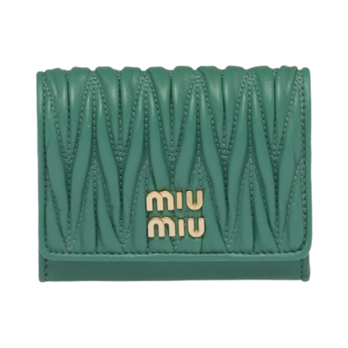 미우 미우 마테라쎄 나파 가죽 포켓 카드 홀더 세이지 그린(Miu Miu Matelasse Nappa Leather Pocket Card Holder Sage Green) - 1