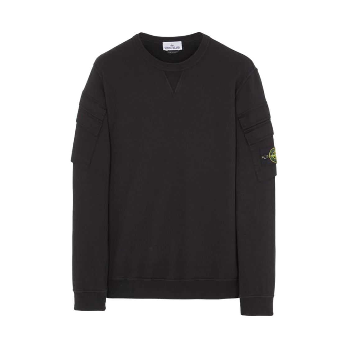 스톤 아일랜드 60577 브러쉬드 코튼 플리스 가먼트 다이드 더블 포켓 크루넥 스웨트셔츠 블랙 - 23FW