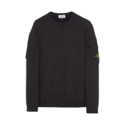 Stone Island 60577 Brushed Cotton Fleece Garment Dyed Double Pocket Crewneck Sweatshirt Black - 23FW
