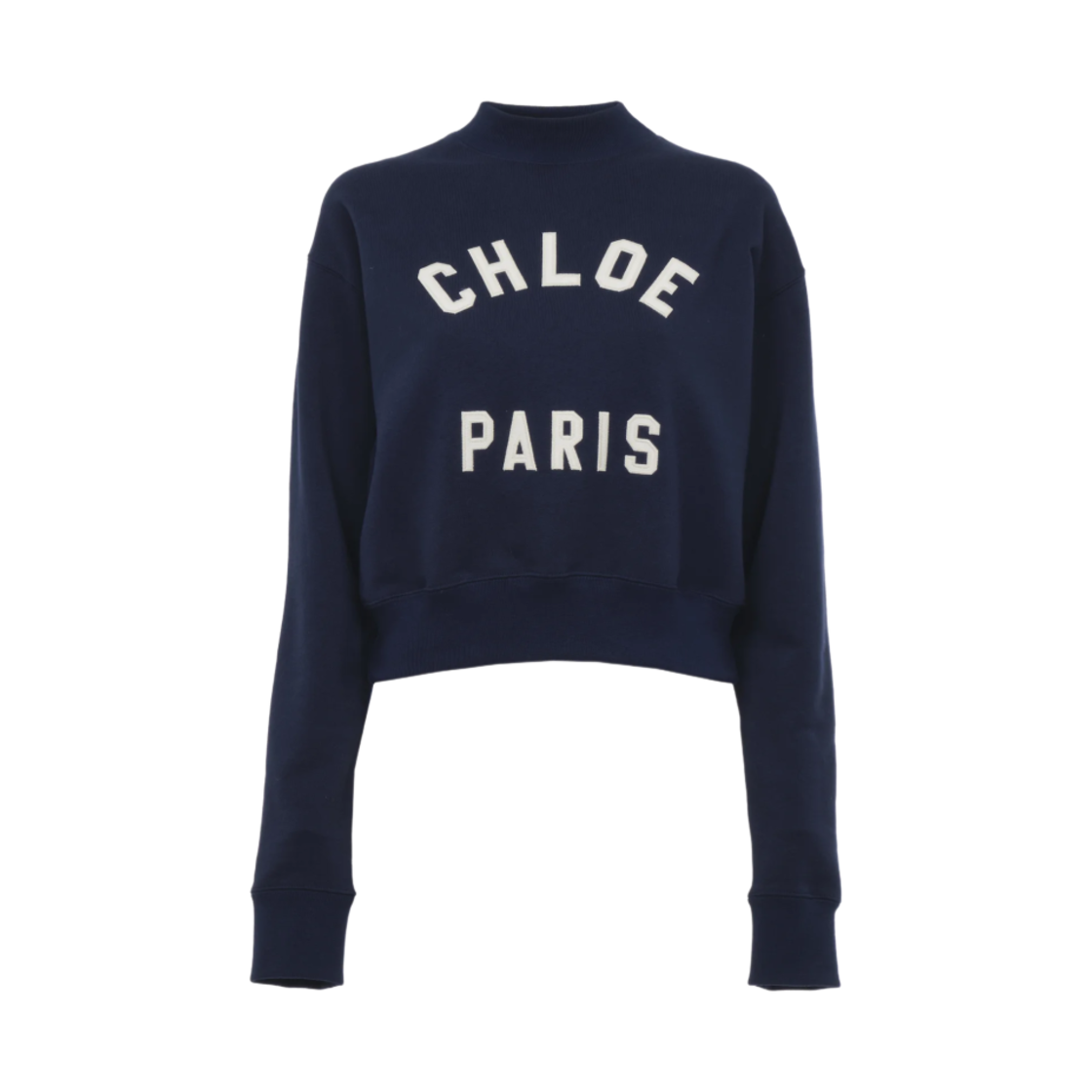 (W) 끌로에 코튼 플리스 목넥 로고 점퍼 클래식 네이비((W) Chloe Mock Neck Logo Sweater In Cotton Fleece Jumper Classic Navy)