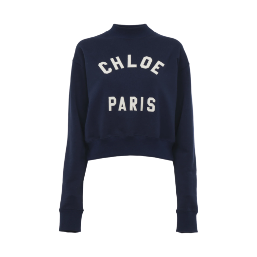 CH24AJH121924C6 (W) Chloe Mock Neck Logo Sweater In Cotton Fleece Jumper Classic Navy