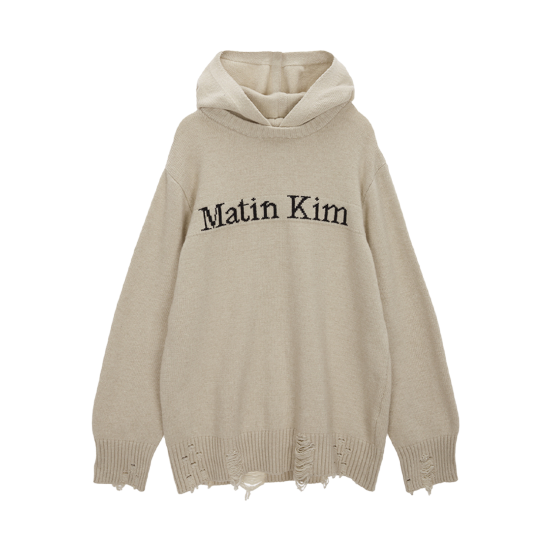 MK2377PO021M0BE (W) Matin Kim Damage Logo Knit Hoodie Beige