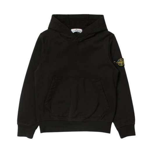 (Kids) Stone Island 61640 Cotton Fleece Hooded Sweatshirt Black - 22SS