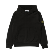(Kids) Stone Island 61640 Cotton Fleece Hooded Sweatshirt Black - 22SS