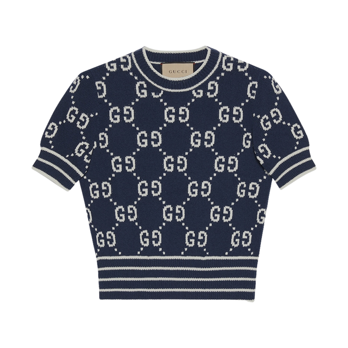 (W) 구찌 GG 코튼 자카드 탑 다크 블루((W) Gucci GG Cotton Jacquard Top Dark Blue) - 1