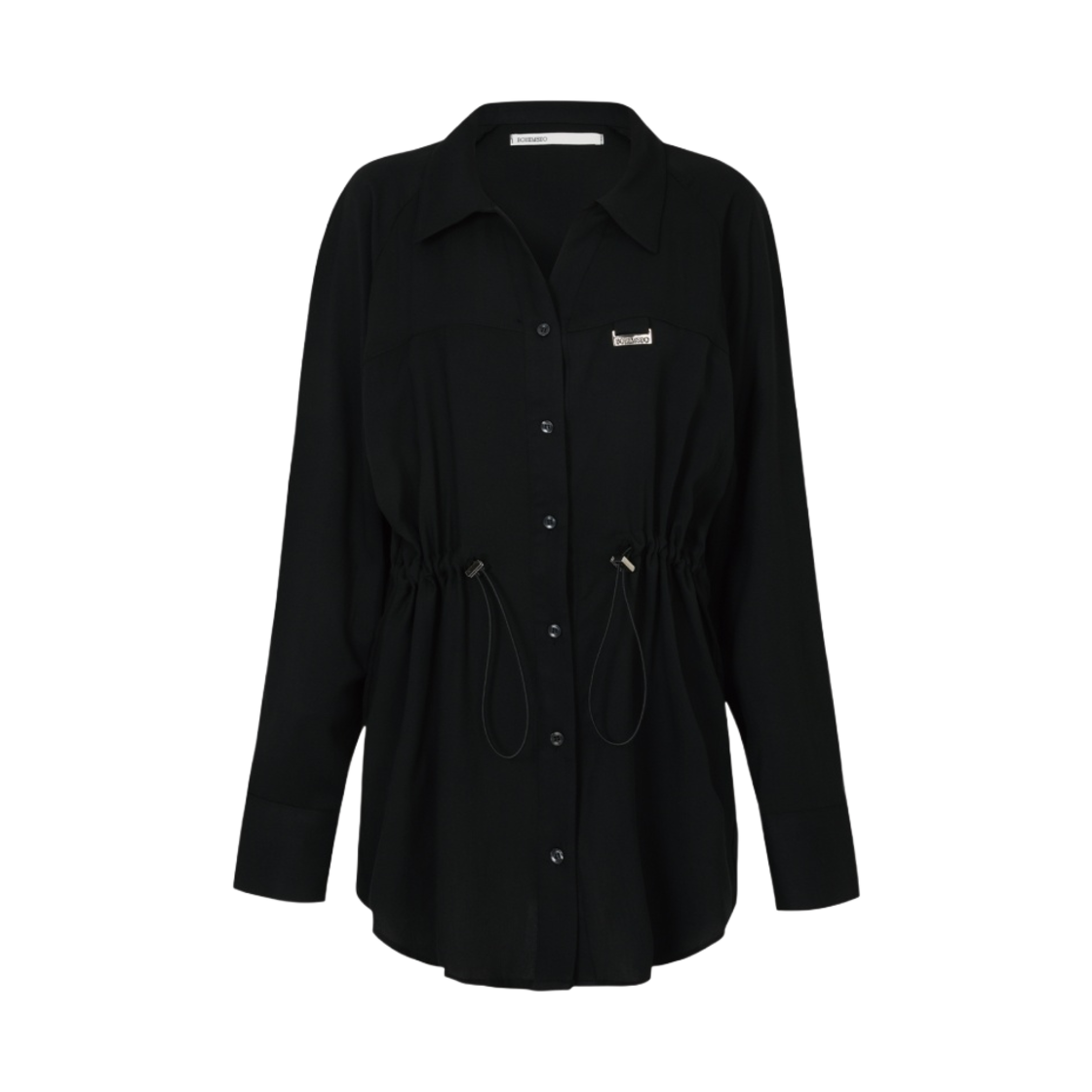 (W) 보헤미안 서울 오픈 칼라 스트링 셔츠 블랙((W) Bohemian Seoul Open Collar String Shirt Black) - 1