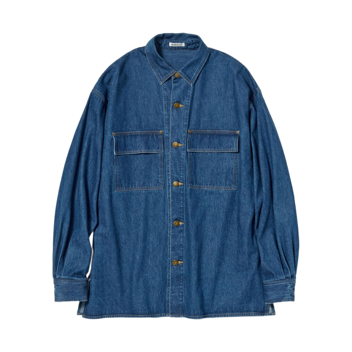 A25SS01SD Auralee Selvedge Light Oz Denim Shirt Midium Washed Indigo - 25SS