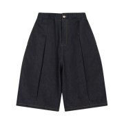 Sage Nation Box Pleat Denim Shorts Raw Denim