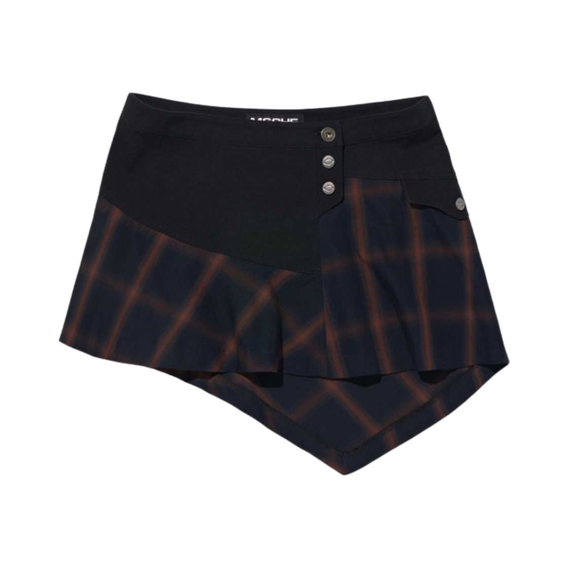 (W) 미스치프 어시메트릭 투톤 미니 스커트 블랙 멀티((W) Mischief Asymmetric Two-Tone Mini Skirt Black Multi)