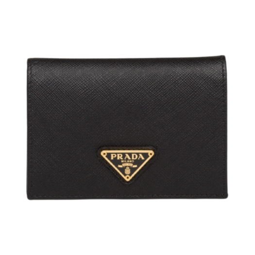 1MV021-QHH-F0002 Prada Saffiano Triangle Logo Wallet Black