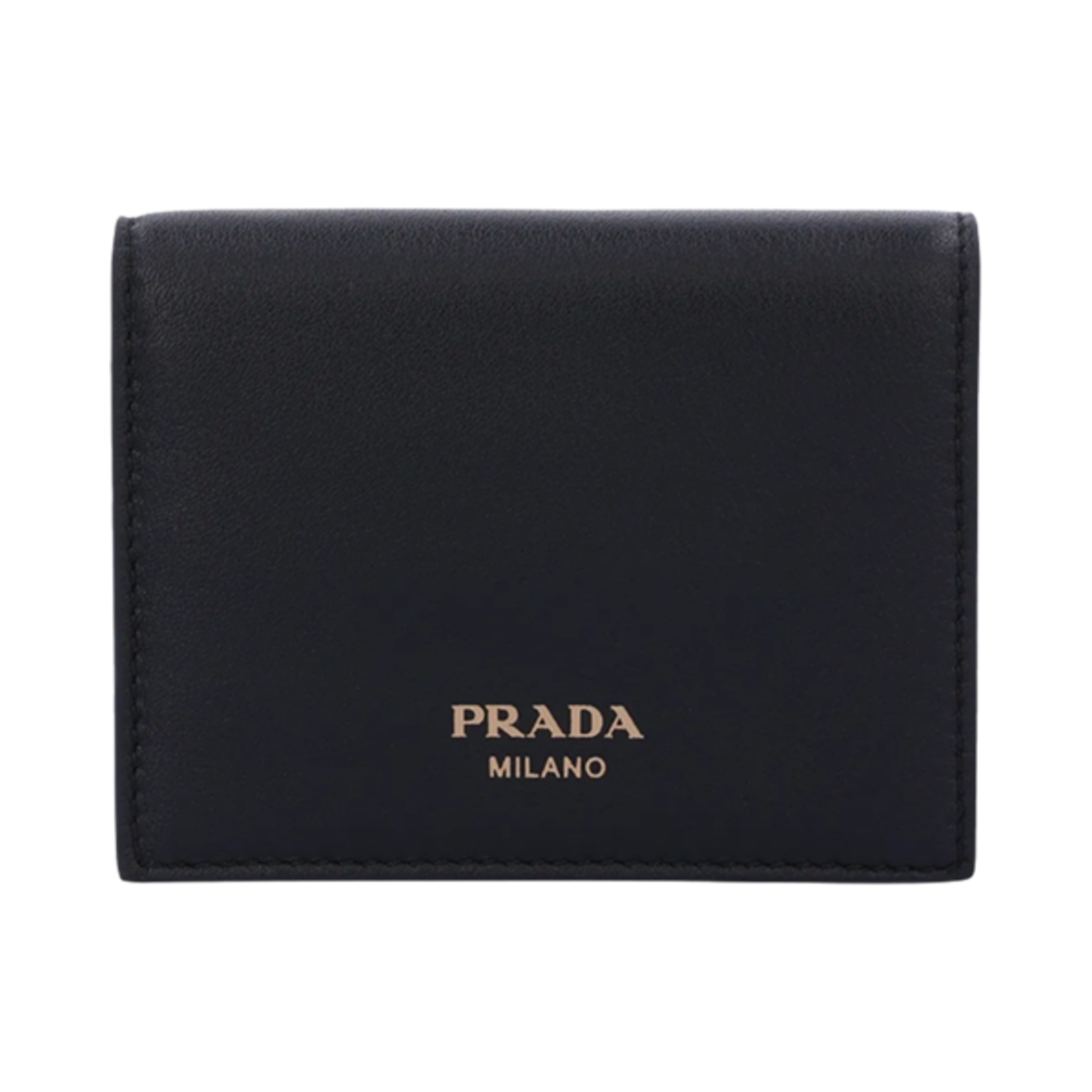 1MV204-2CYS-F0002 Prada Gold Metal Logo Leather Wallet Black