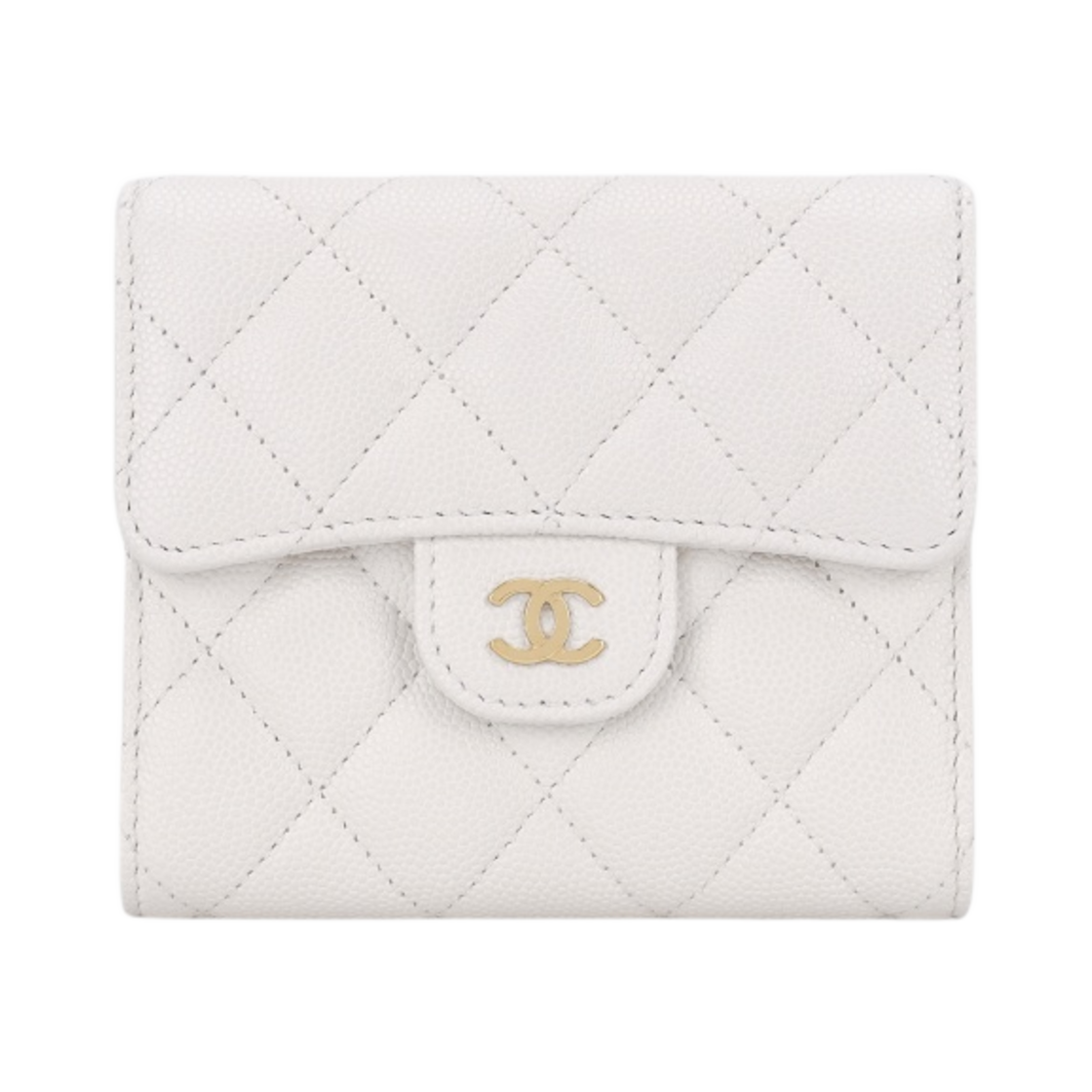 샤넬 클래식 스몰 플랩 지갑 그레인드 샤이니 카프스킨 & 골드 메탈 화이트