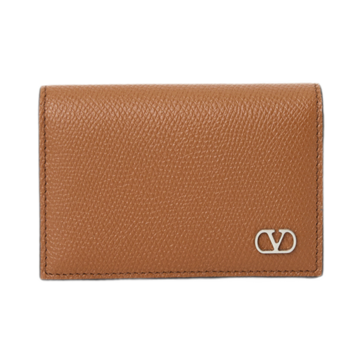 Valentino V Logo Signature Card Holder Wallet Brown