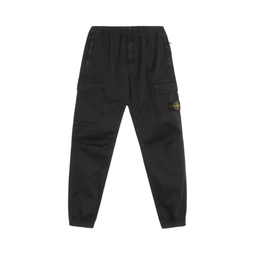 Stone Island 313L1 Stretch Broken Twill Cotton Garment Dyed Old Effect Cargo Pants Black - 23FW