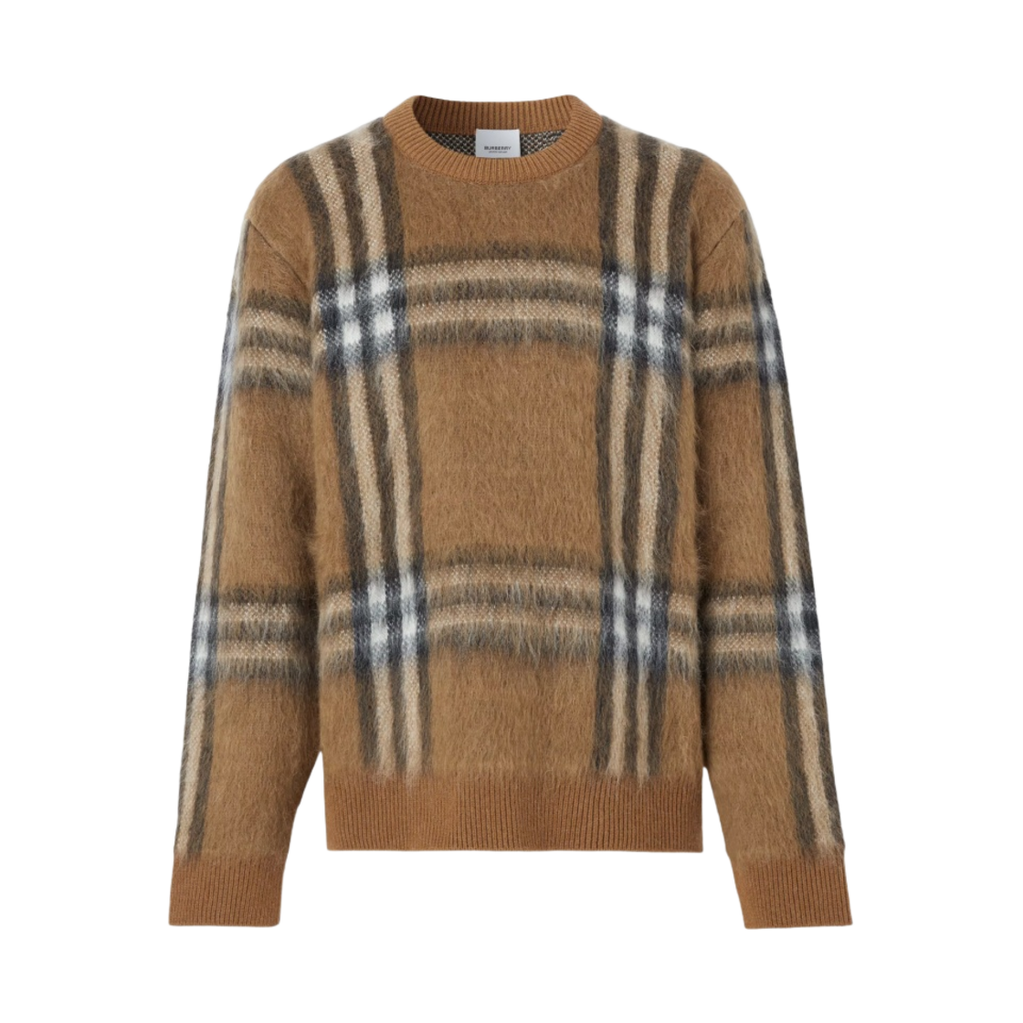 버버리 체크 모헤어 울 블렌드 자카드 오버사이즈 스웨터 다크 버치 브라운(Burberry Check Mohair Wool Blend Jacquard Oversized Sweater Dark Birch Brown) - 1