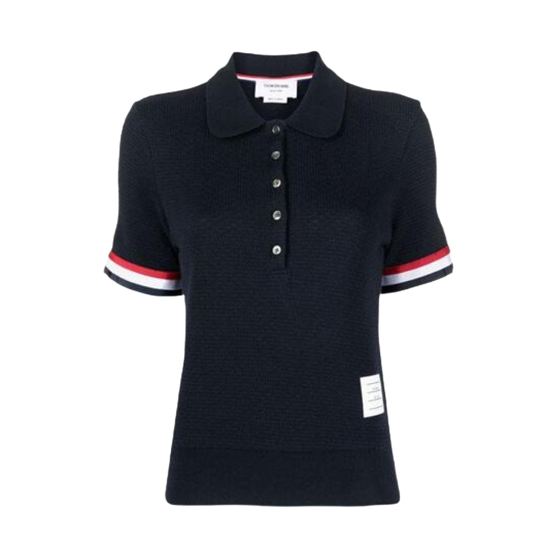 (W) 톰브라운 코튼 턱 그로그랭 커프 라운드 칼라 폴로 네이비((W) Thom Browne Cotton Tuck Grosgrain Cuff Round Collar Polo Navy) - 1
