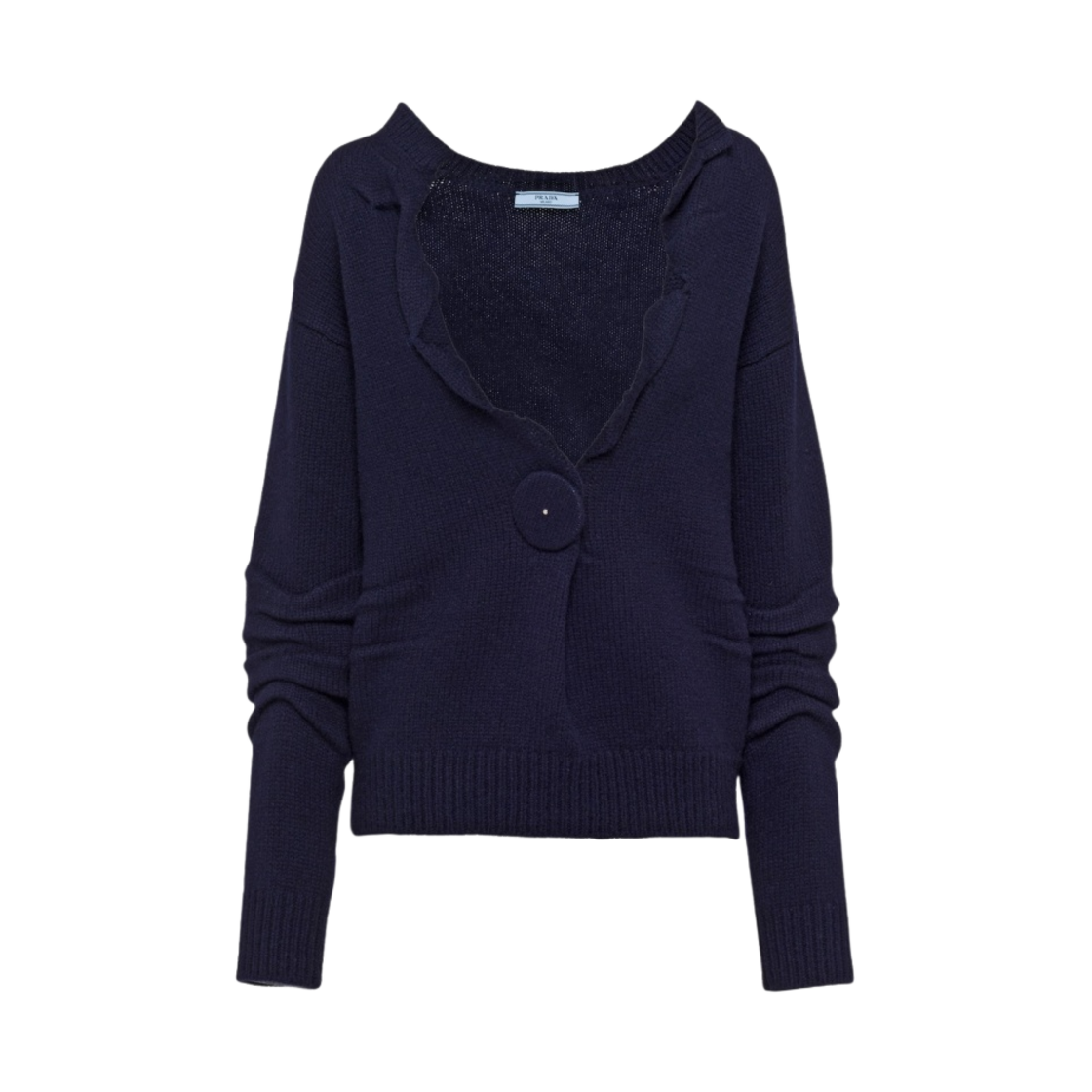 (W) 프라다 울 캐시미어 브이넥 스웨터 네이비((W) Prada Wool and Cashmere V-Neck Sweater Navy) - 1