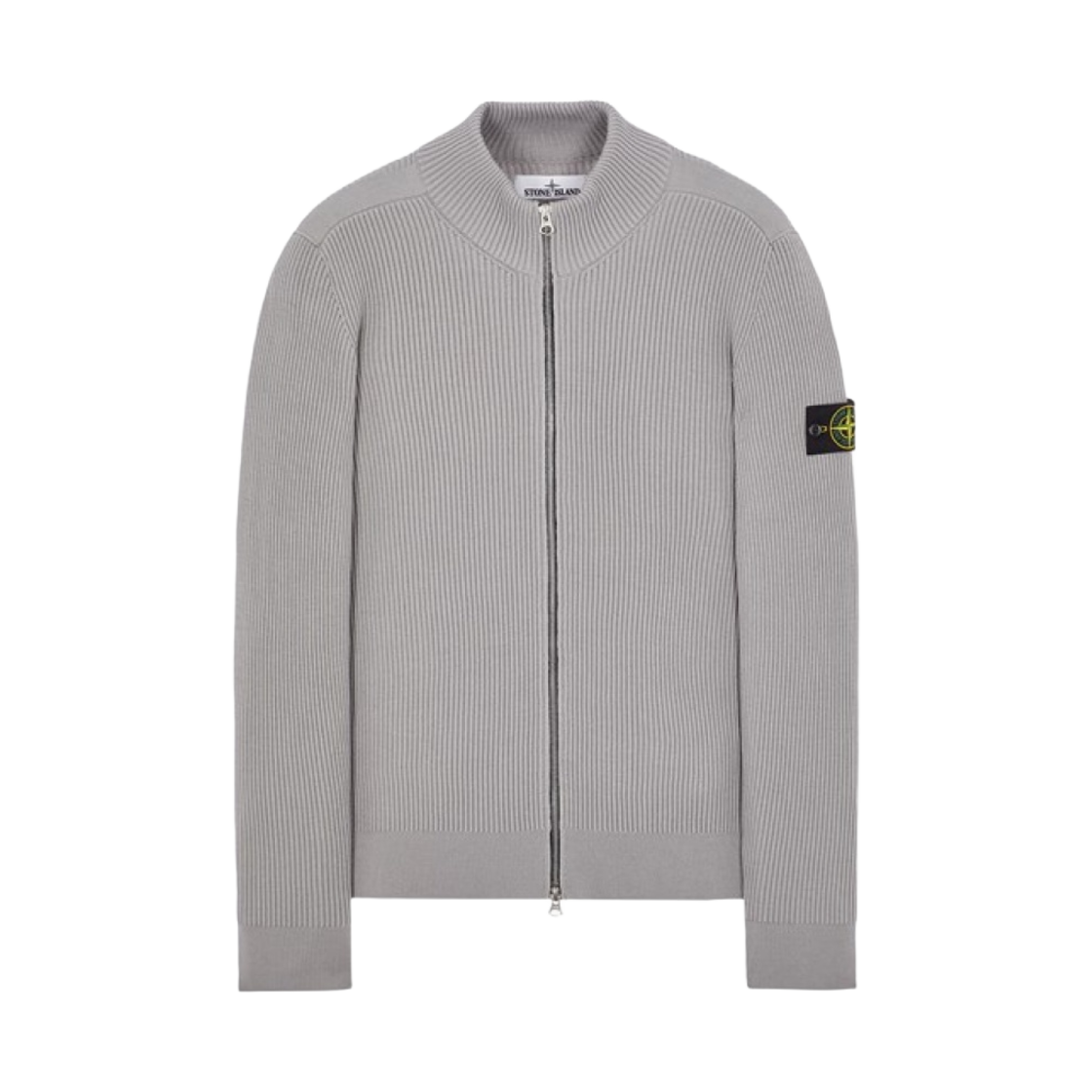 스톤 아일랜드 523C2 풀 립 퓨어 울 집업 니트 가디건 그레이 - 21FW