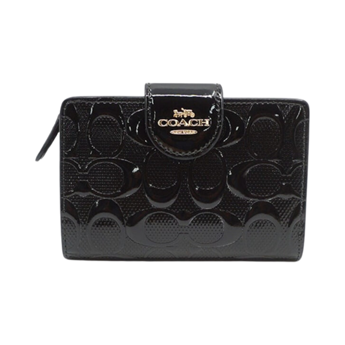 CV414-IMBLK Coach Medium Corner Zip Wallet in Signature Patent Leather Black