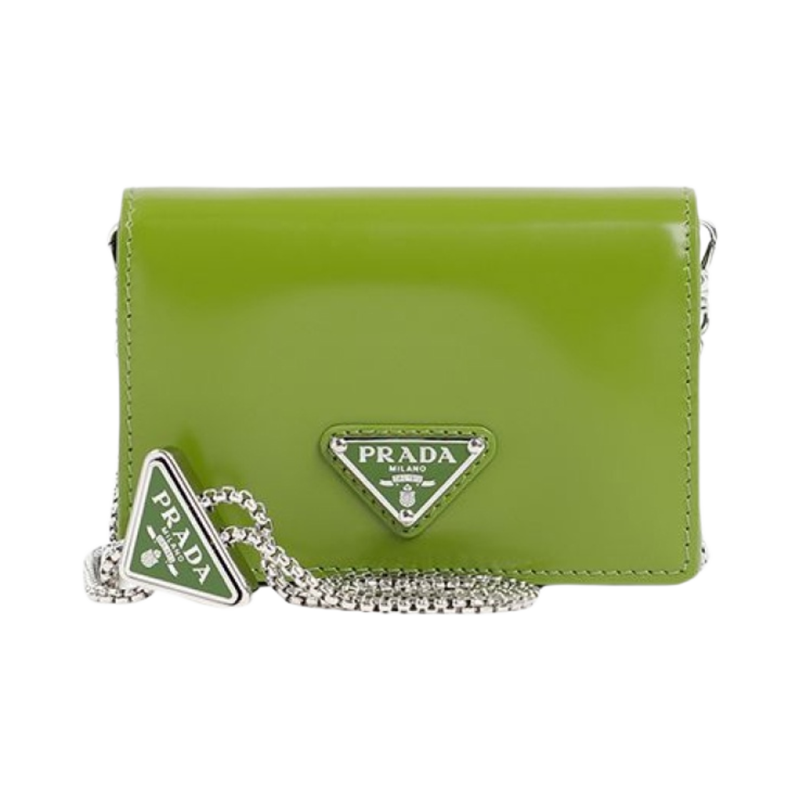 1MR028-ZO6-F0613 Prada Brushed Leather Card Holder with Shoulder Strap Fern Green